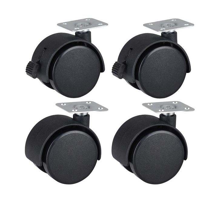 4 Pack Twin Wheel Casters 2-Inch Swiveling Top Plate With Brakes